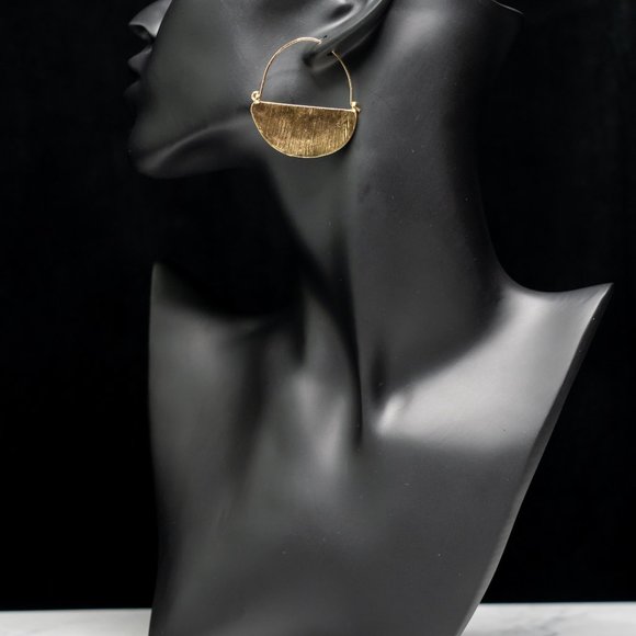 Half Moon Hammered Drop Hoop Earrings in Gold - Picture 5 of 7